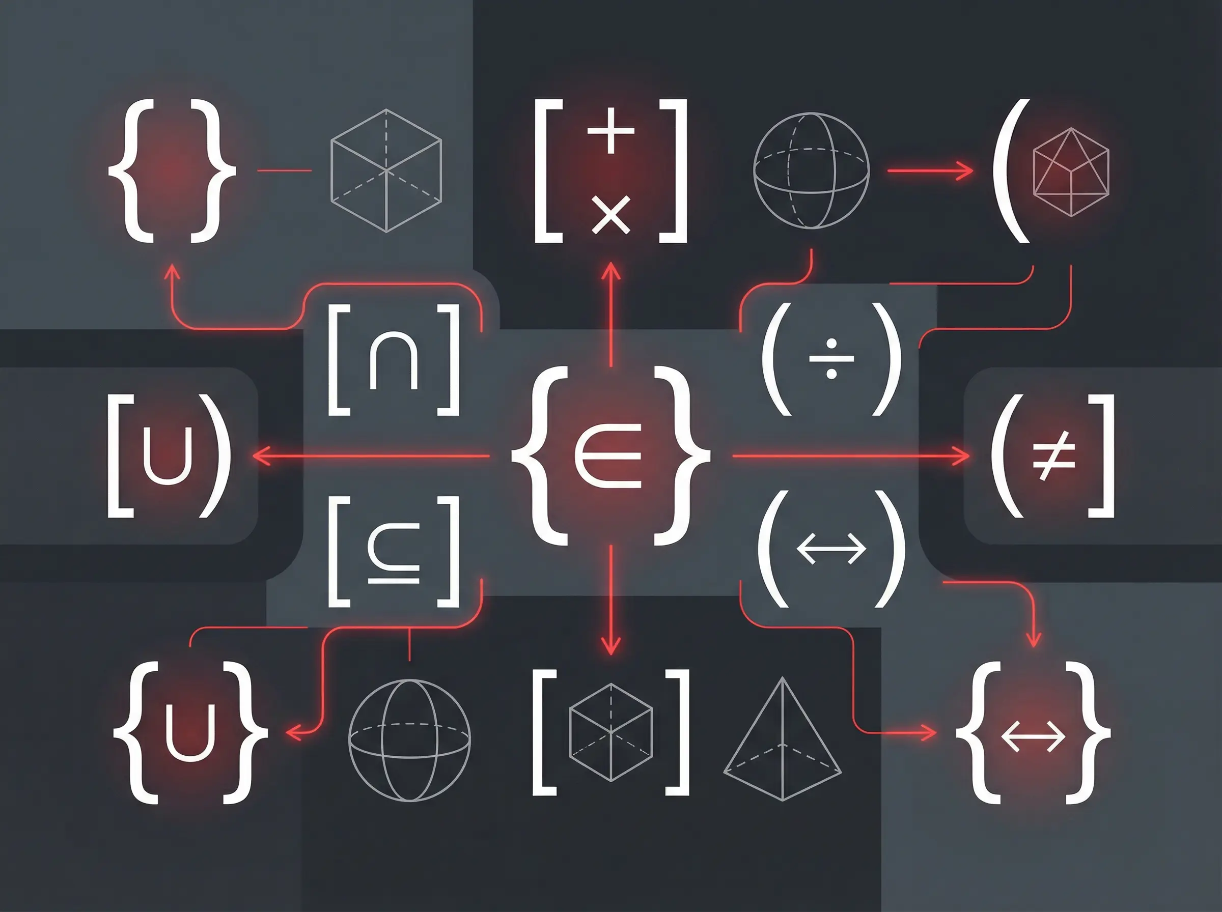 Схема математических символов и обозначений на тёмном фоне, 800x600