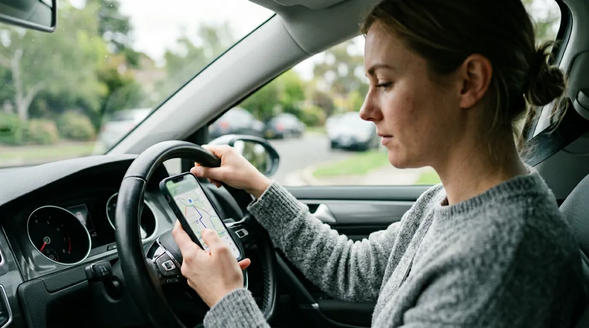 Kierowca w pojeździe — ilustracja do modułu o praktycznych sytuacjach drogowych